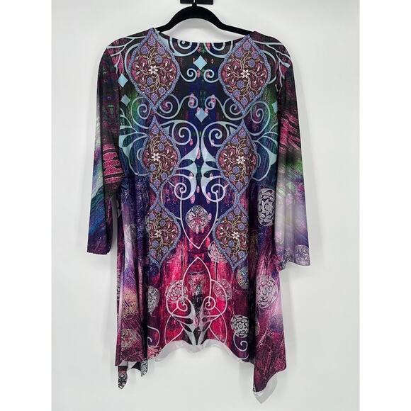 The Pyramid Collection Womens Asymmetric Tunic Size 1X Top Psychedelic Artsy - Picture 6 of 9